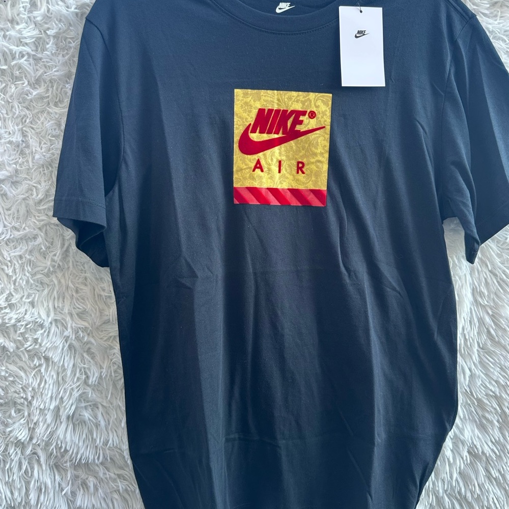 Nike Air Black T-Shirt with Red and Gold Logo